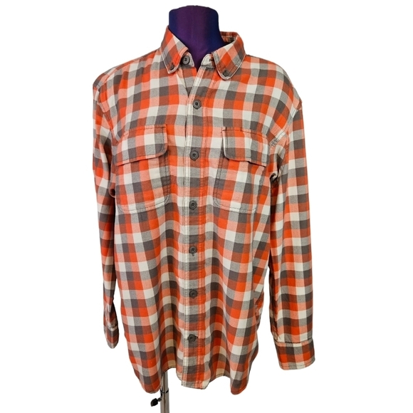 Duluth Orange & Gray Plaid Flannel Button Down Shirt‎ Size Large Men's - Picture 7 of 8